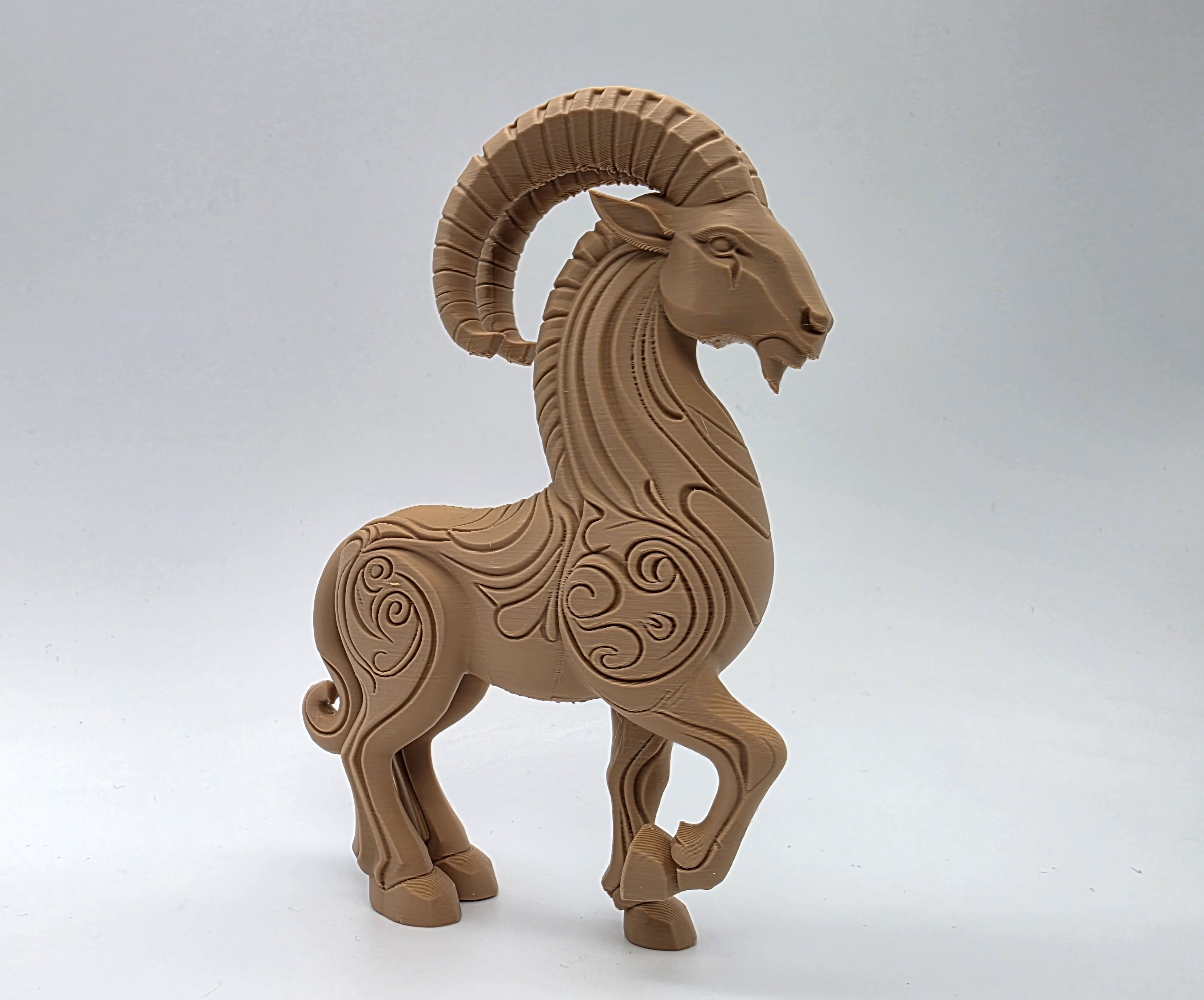 Wood Carved Capricorn Statue