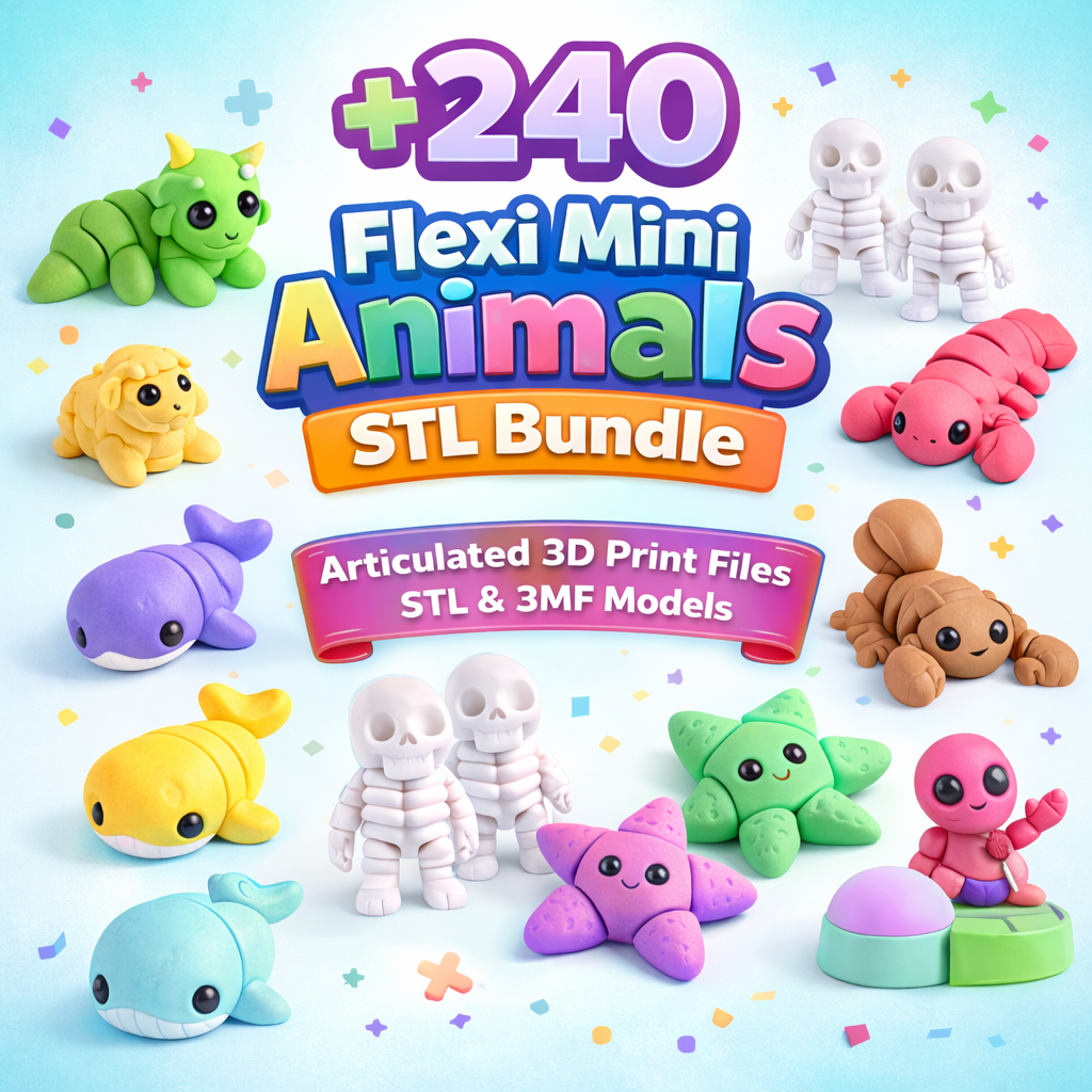 240+ Flexi Animals STL & 3MF Bundle – Print-in-Place Mini Animals & Keychains for 3D Printing (Digital Download)