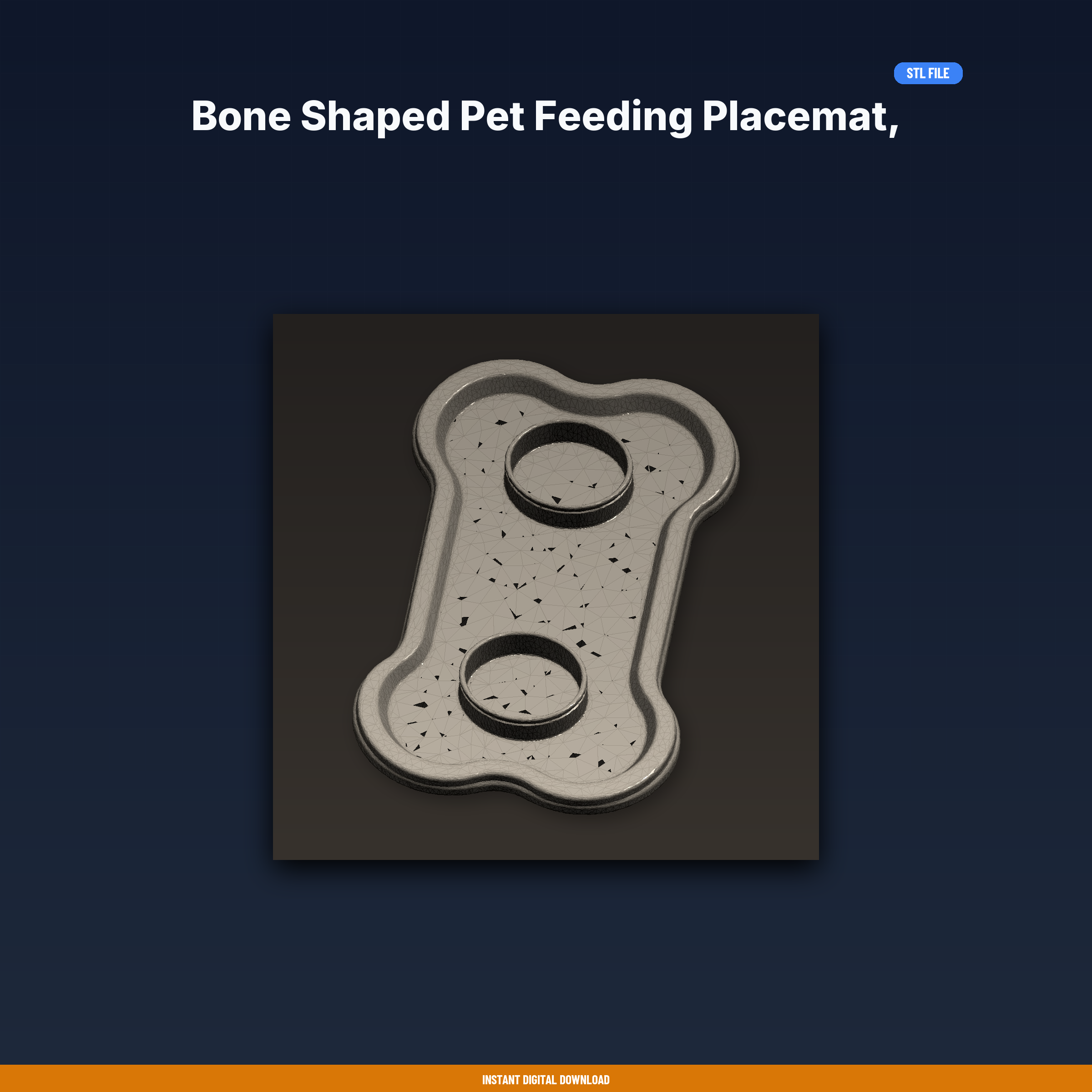 Bone Shaped Pet Feeding Placemat, Raised Edges Contain Spills, - 3D Printable STL File