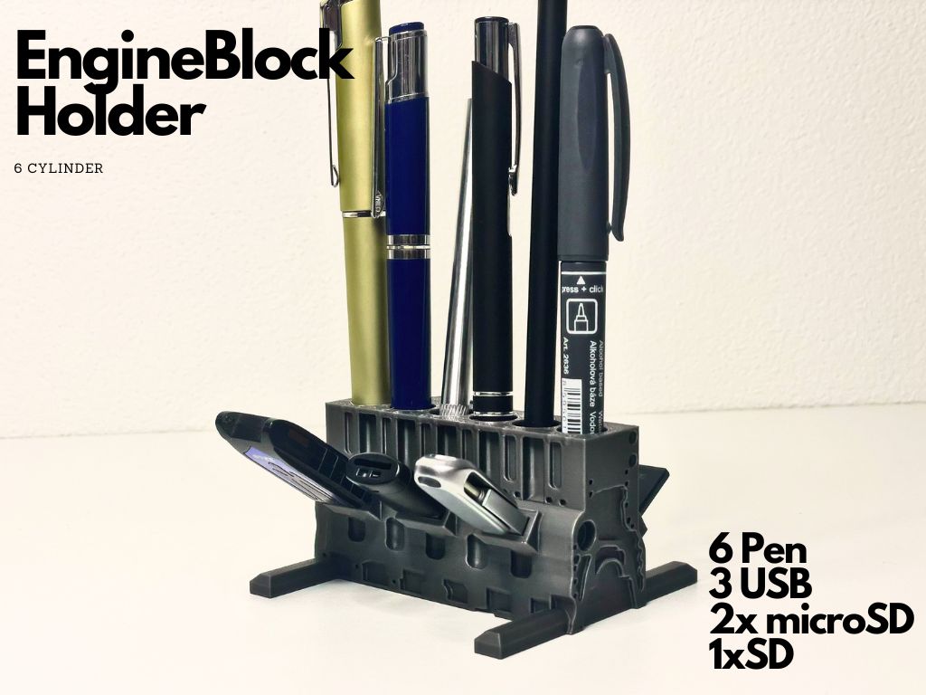 Inline Six-Cylinder Engine Pen Holder (USB, SD, microSD)