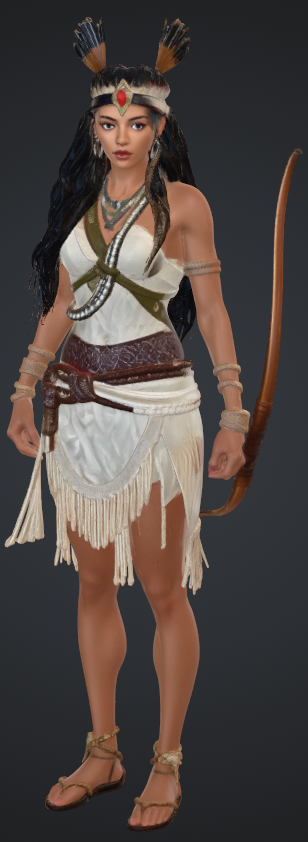 Amazone mit bogen und kurzen kleid