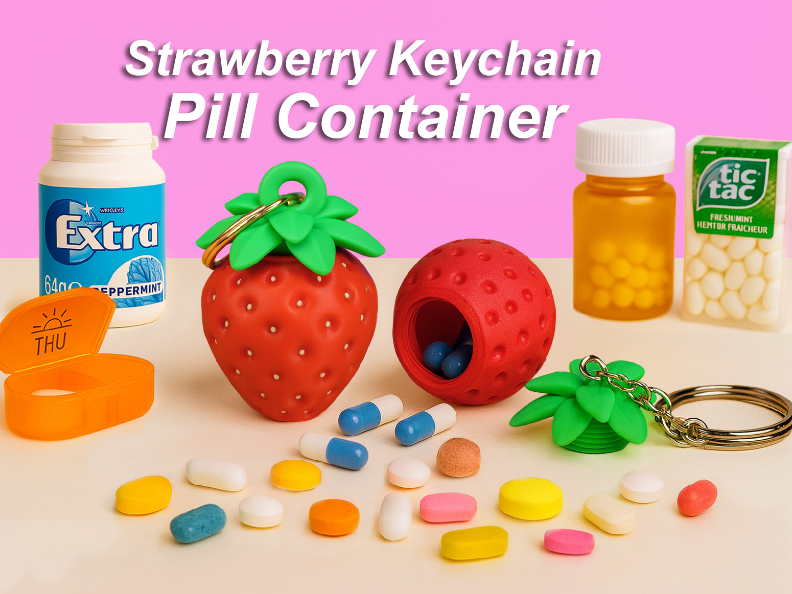 Strawberry Keychain Pill Container