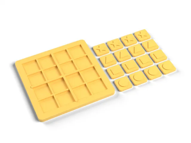 Kids' Sudoku - 4 x 4 Picture Sudoku with Shape and Number Tiles, No Supports (OpenSCAD)