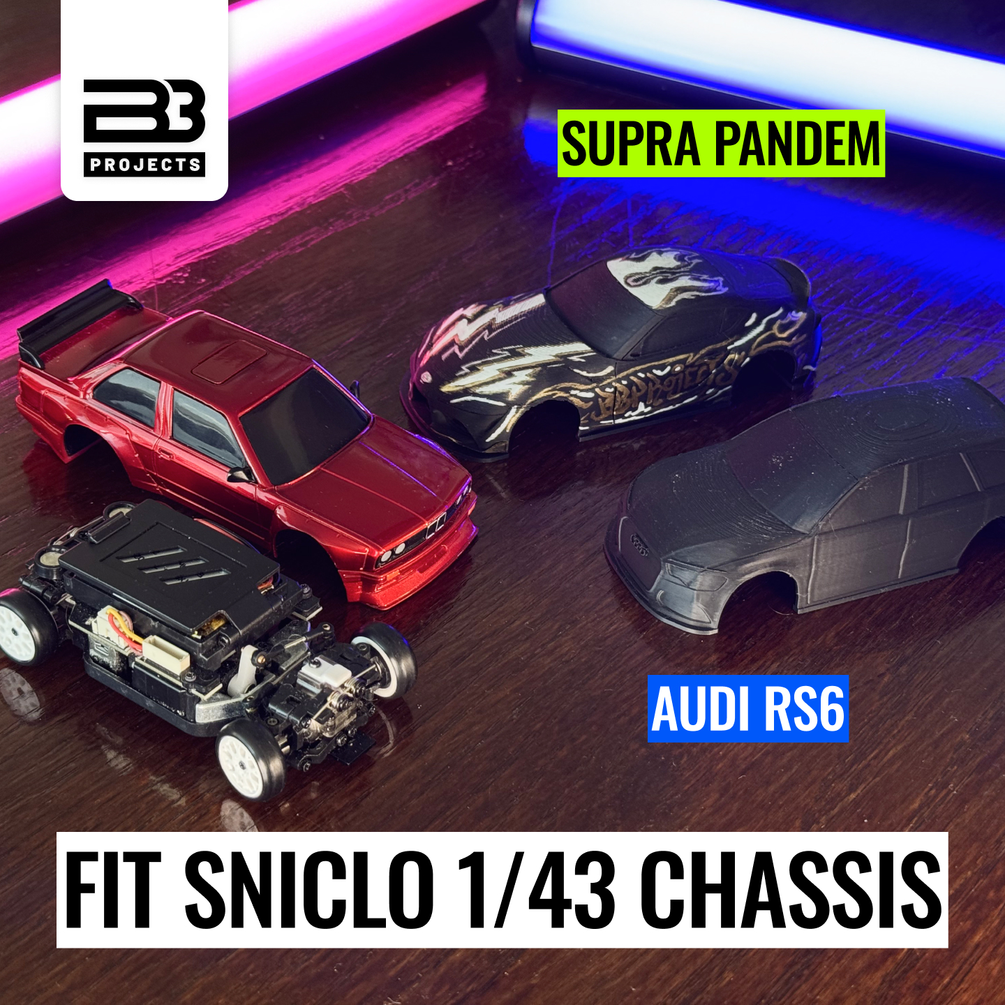 Supra and RS6 Body Shells for 1:43 Drift RC Sniclo MIXGO Chassis