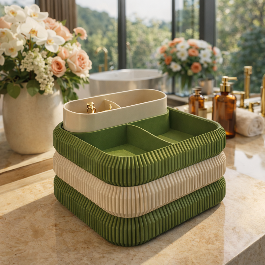 Modular Bathroom Organizer – Stackable Trays