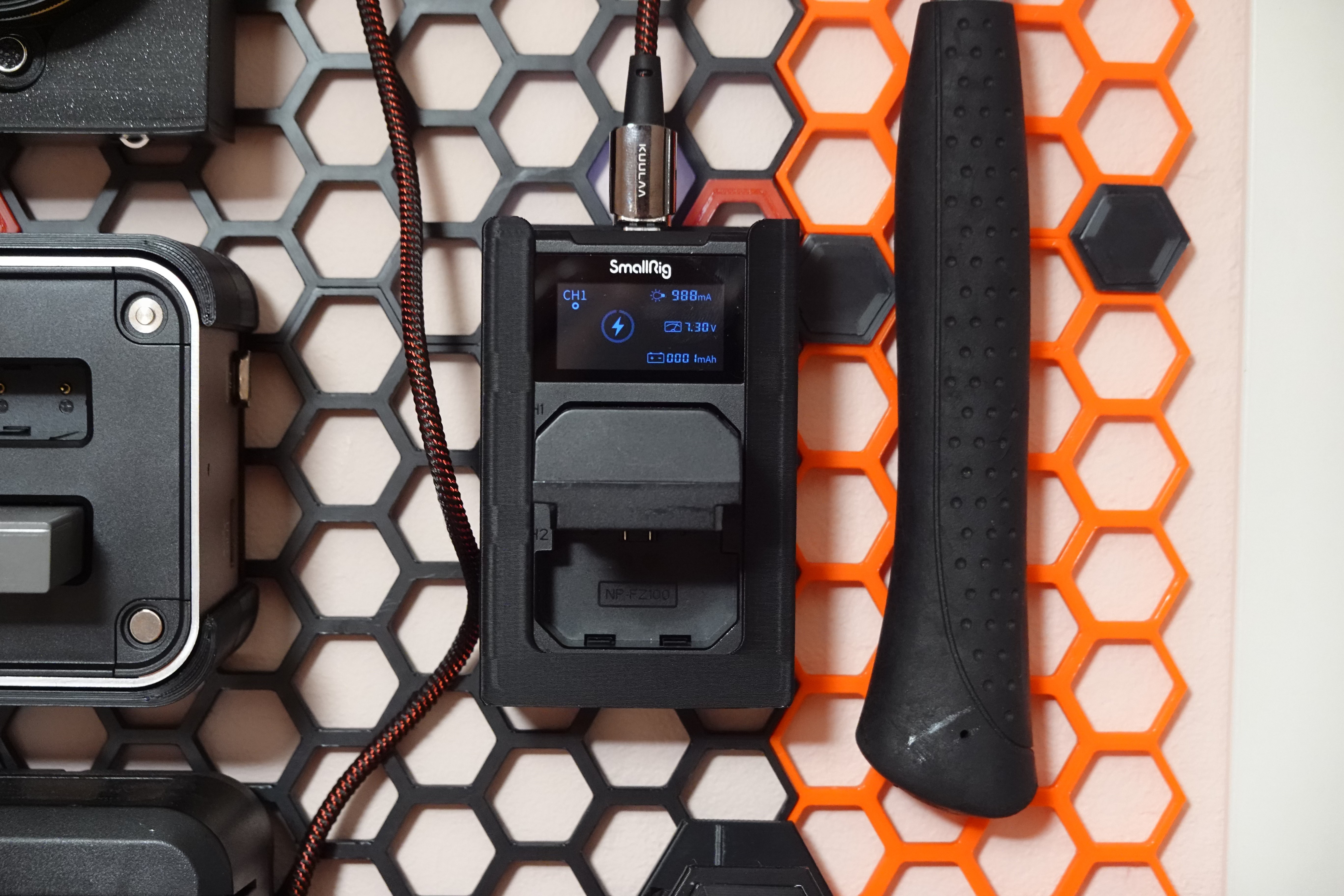 SmallRig 4087 Dual Battery Charger Holder for Honeycomb Storage Wall (STEP & F3D Included) 3D model