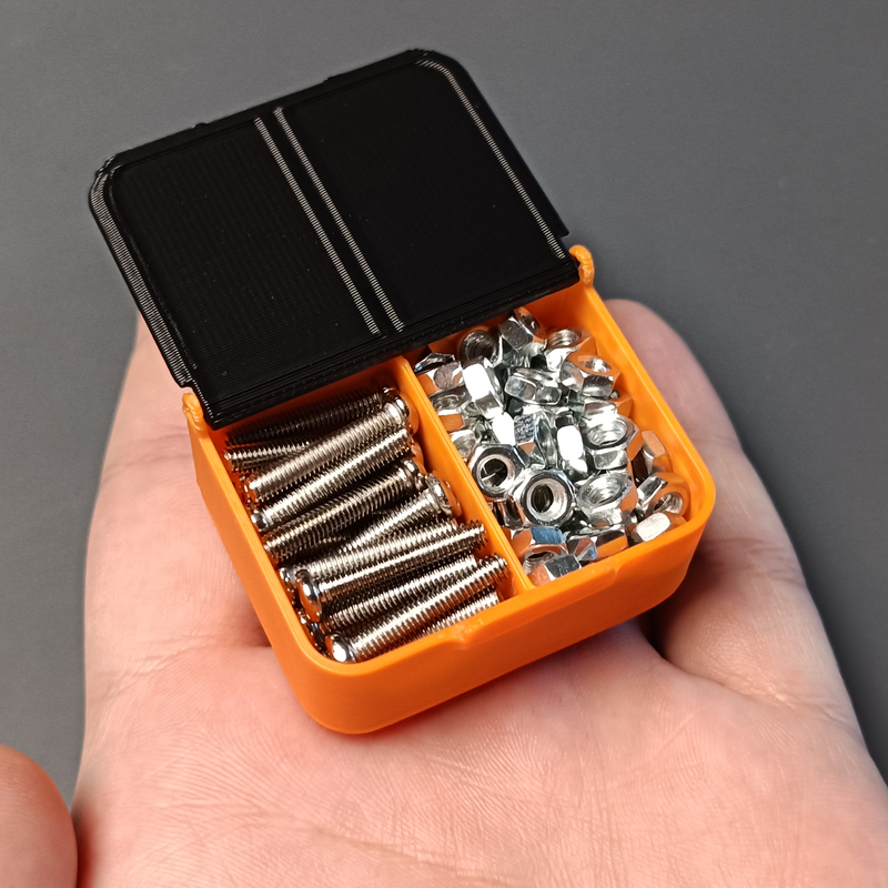 Mini box with two compartments and hinged snapping lid by
