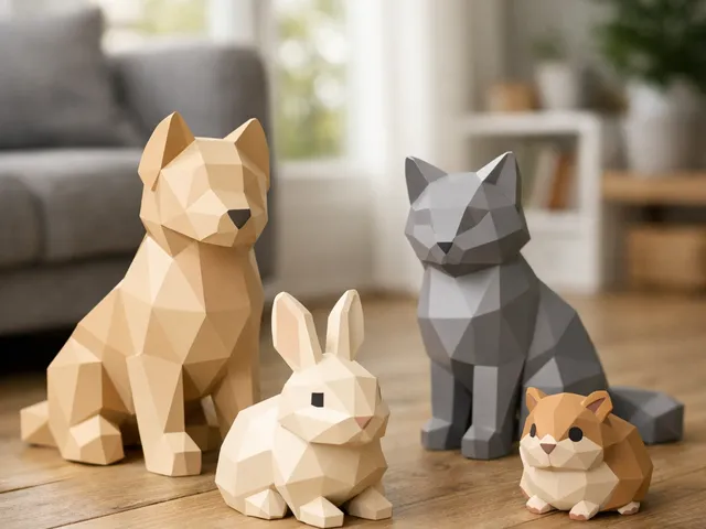 Low Poly Pets Set – Minimal Geometric Dog, Cat, Bunny & Hamst