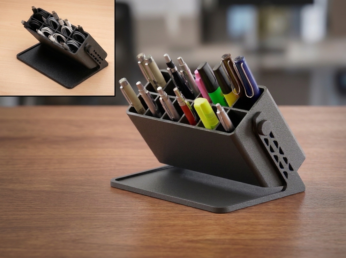 Adjustable Desktop Pen & Usb Cable Organizer — druk 3D