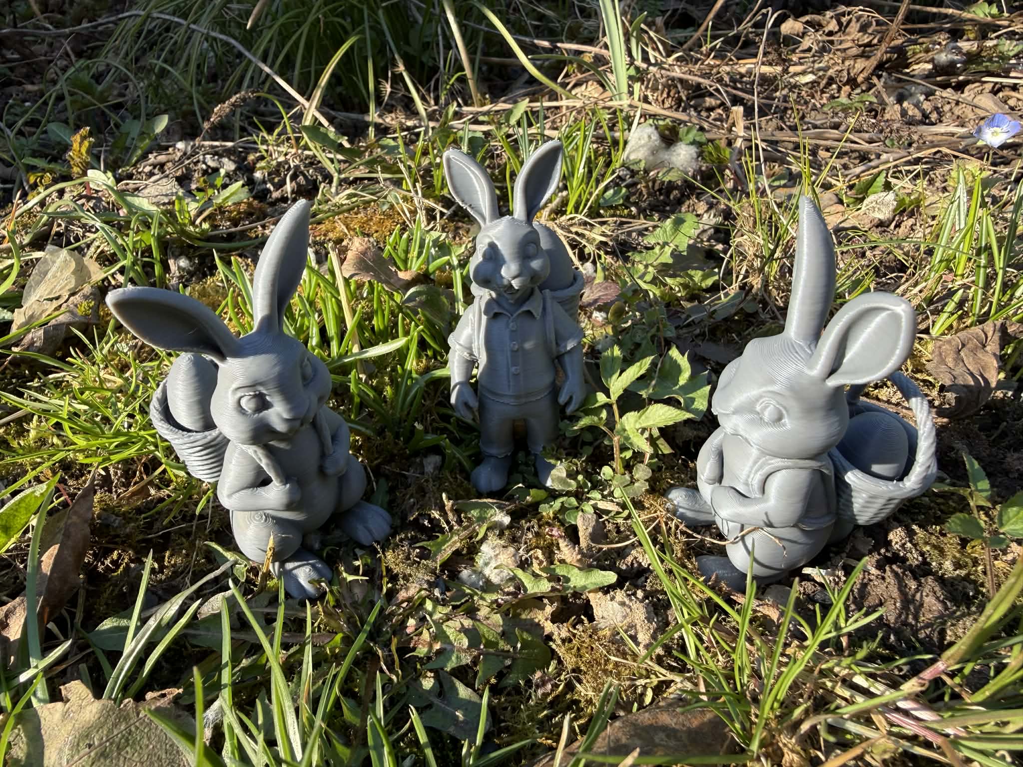 Easter bunnies with basket and eggs