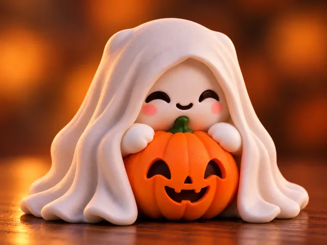 little ghost with pumpkin