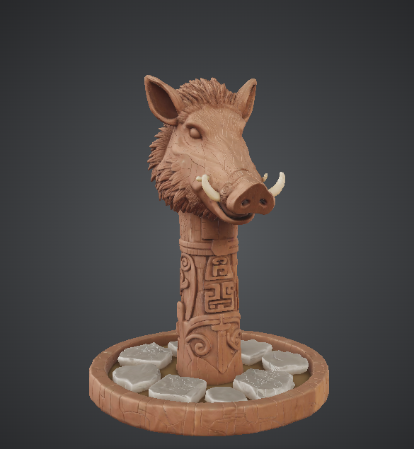 Boar Head Totem Statue