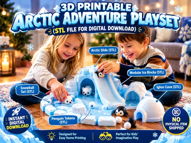 Polar Bear & Penguin Playset - Caves, Slide & Snowballs