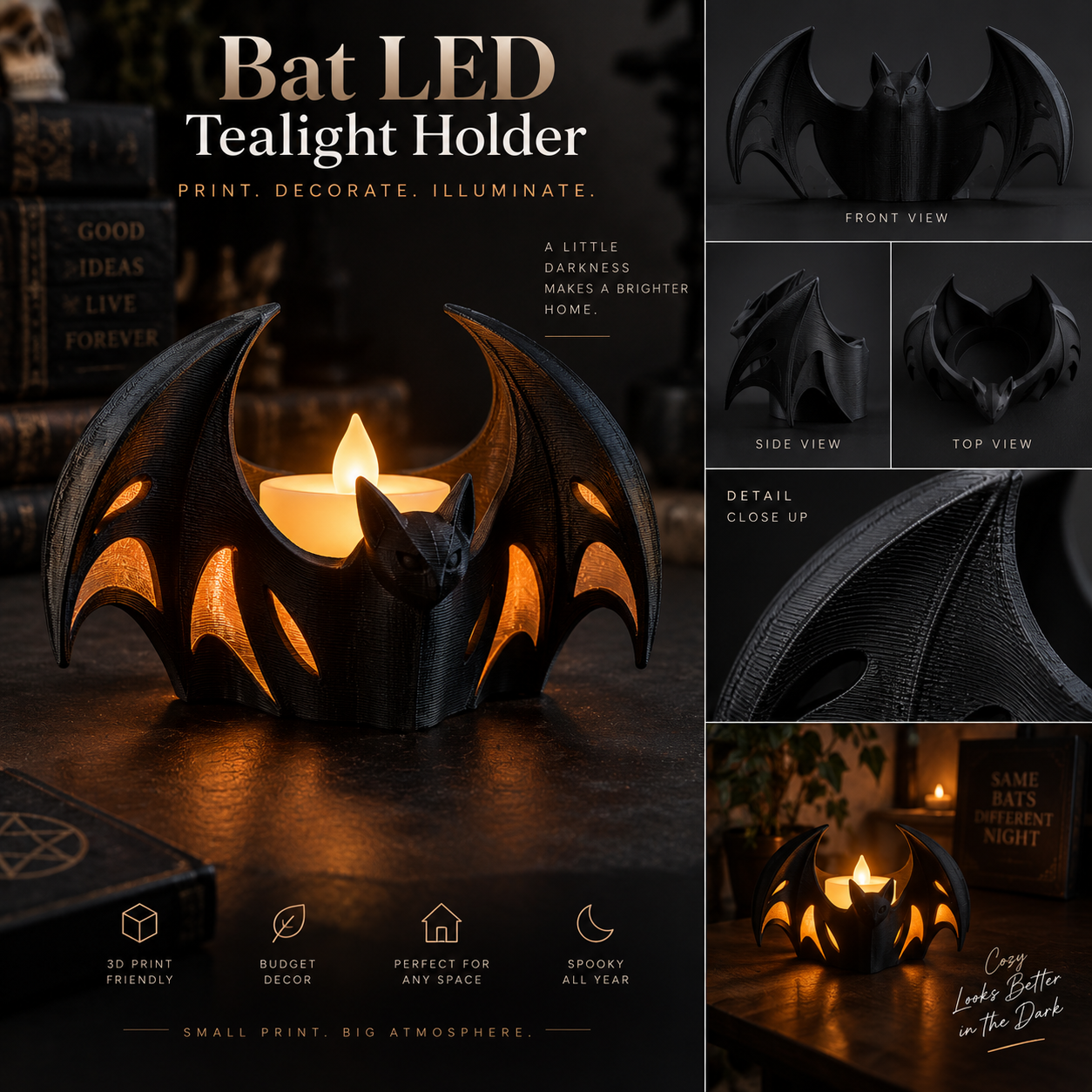 Bat Tealight Holder - Halloween Candle Holder