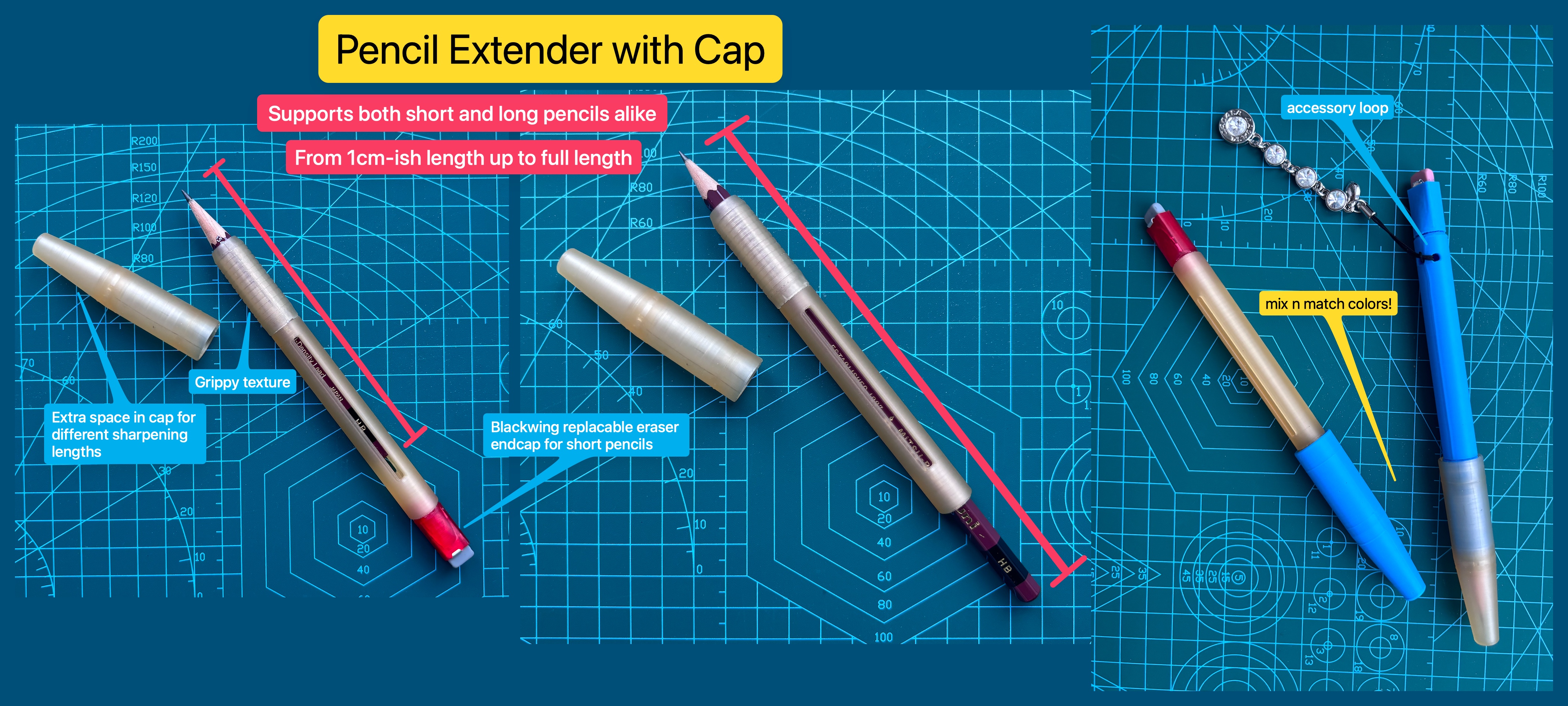 Pencil Extender with Cap and Blackwing Eraser