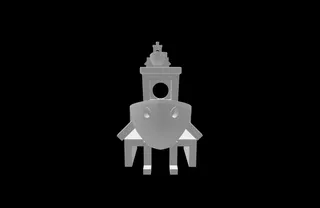 Benchy sitting on a bench that also has a Benchy sitting on a bench