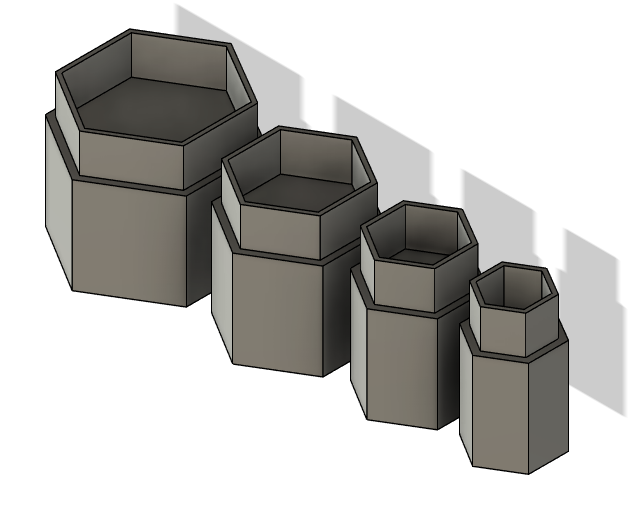 Hexagon-shaped cutouts for use in modelling clay. (4 Sizes)