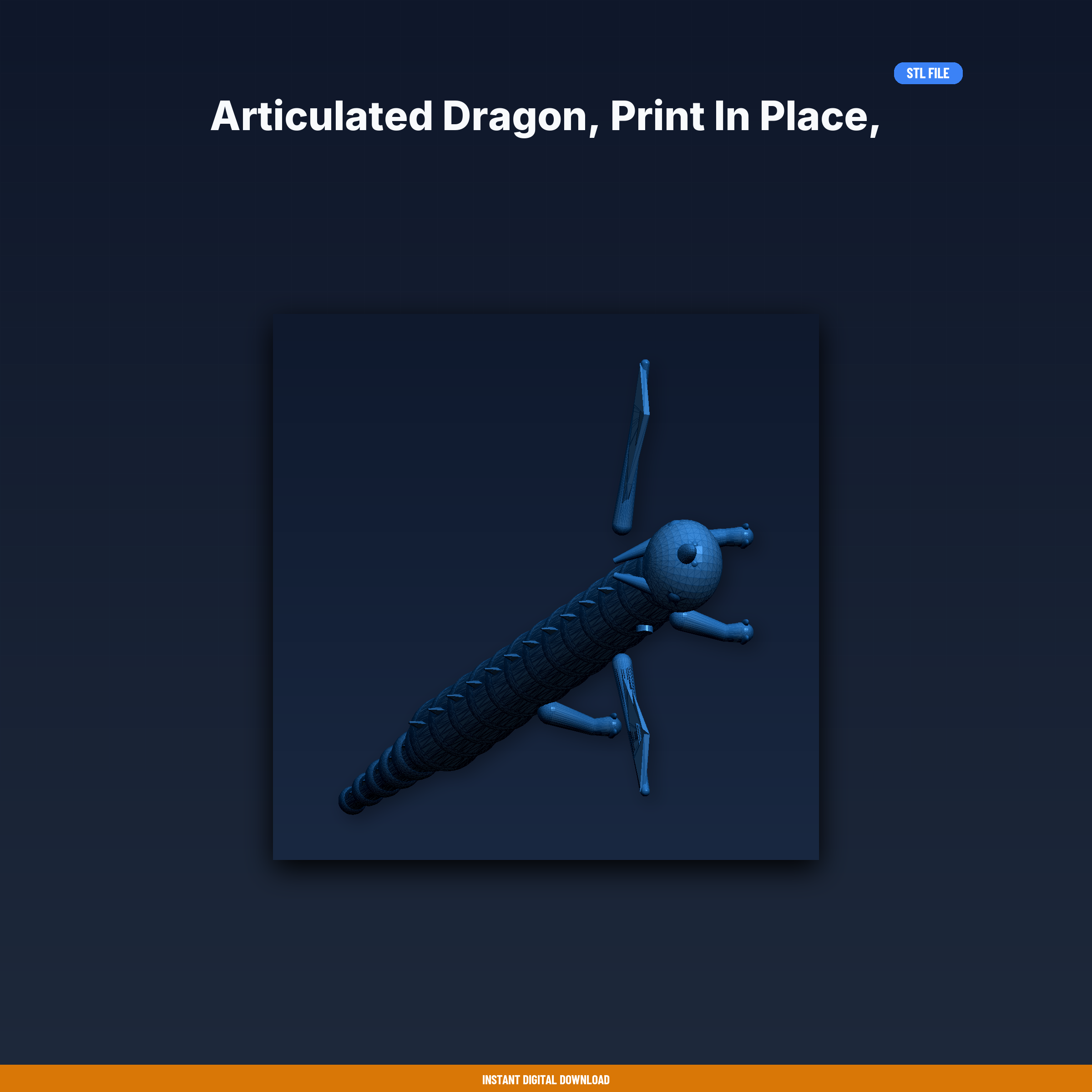 Articulated Dragon, Print in Place, Ball Socket Joints, Wings, - 3D Printable STL File
