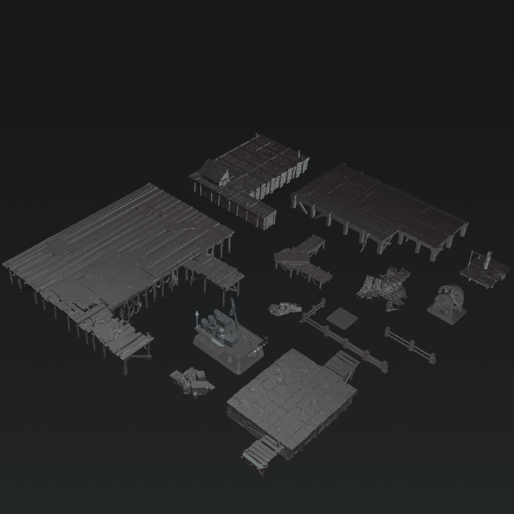 The "Silt Walks" 24-Piece Docks Terrain Mega Pack of Piers & Decking & Detritus - The Eightpints The Docks