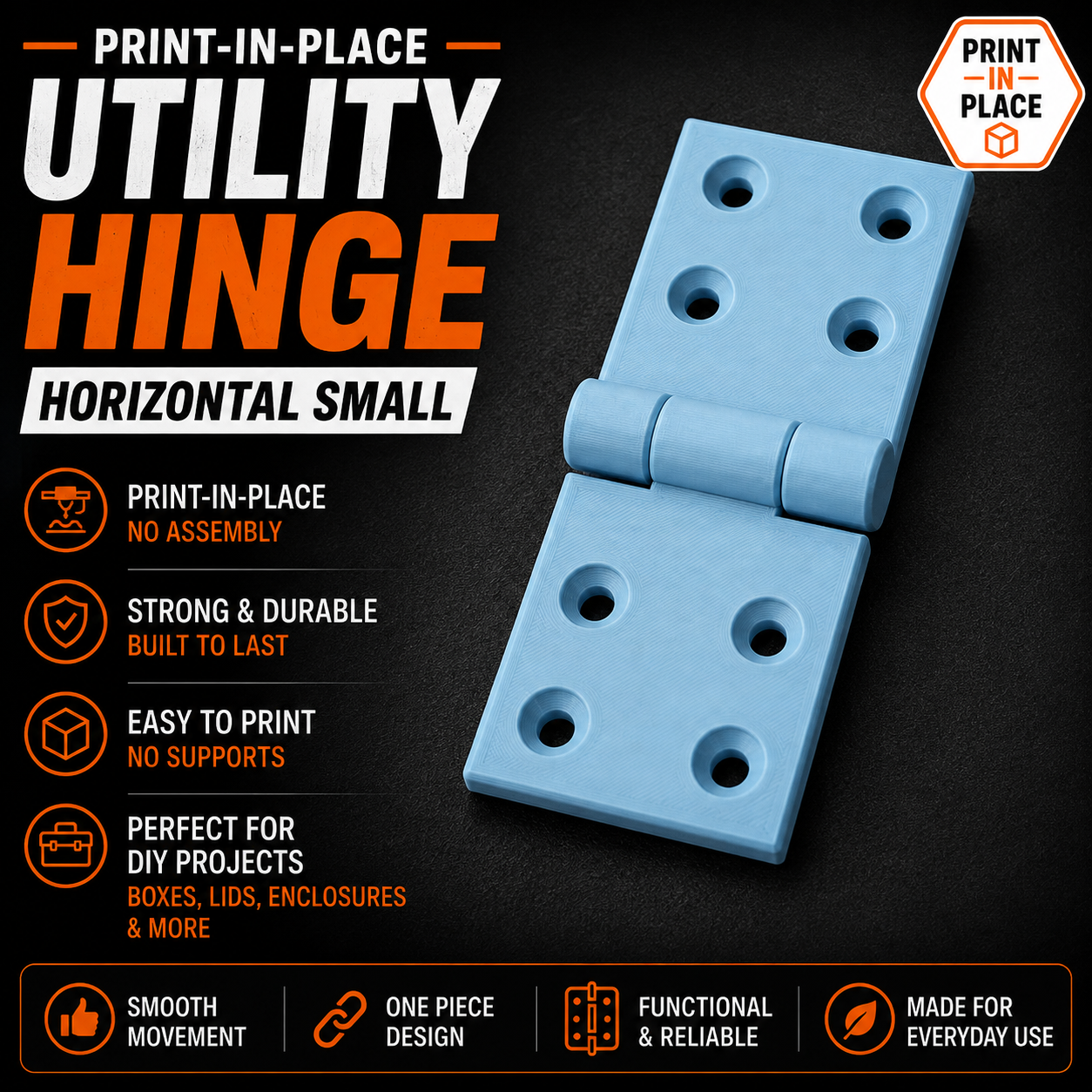 Print-in-Place Utility Hinge - Horizontal Small