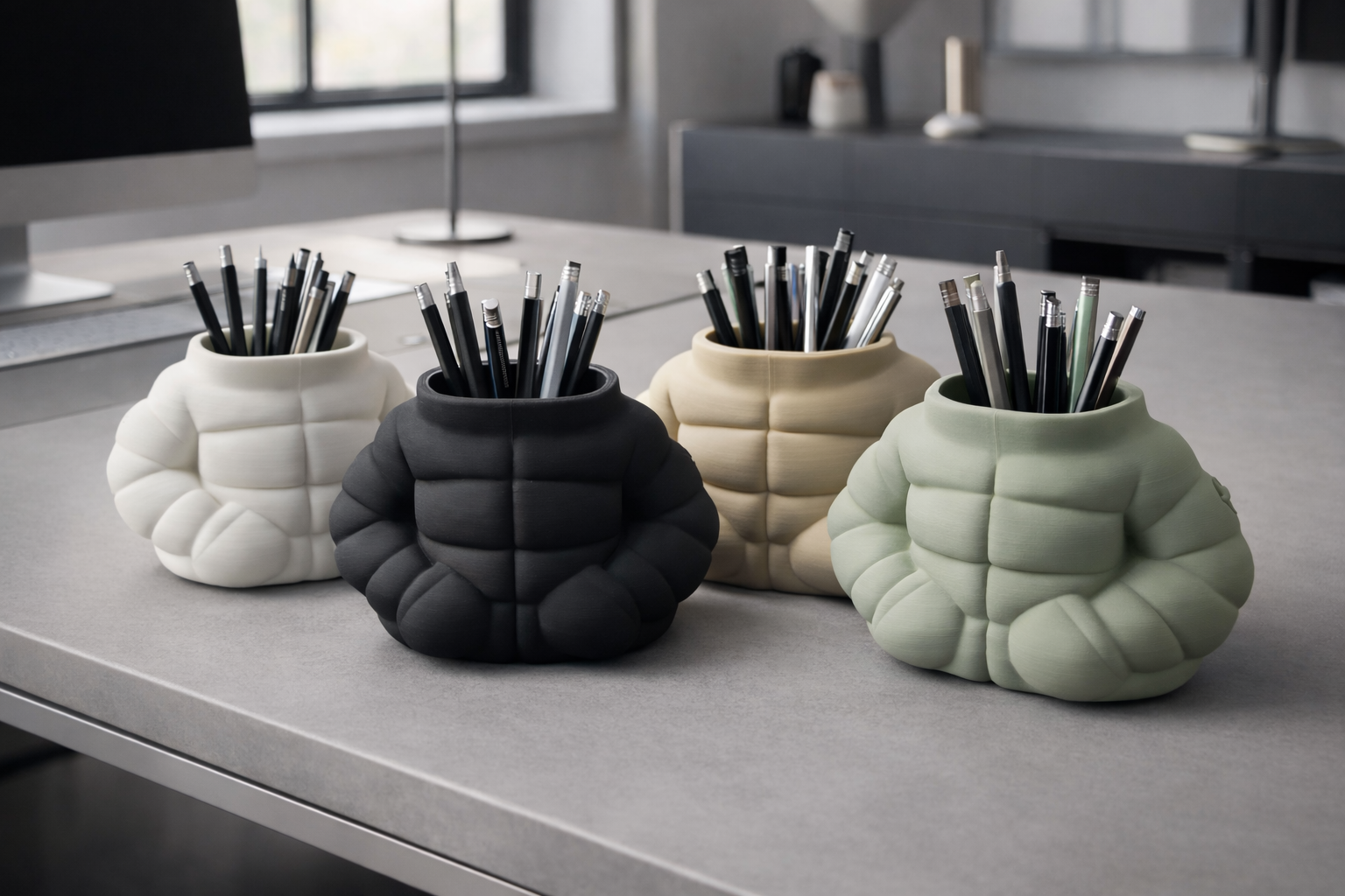 Puffer Jacket Pen Holder (110 mm) – Cozy Desk Organizer, Fast & Strong Print
