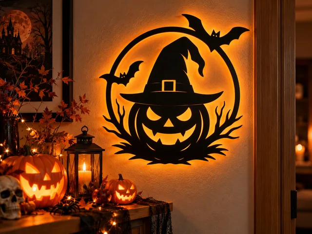 Witch Pumpkin Halloween Wall Art – Jack O’ Lantern with Bats