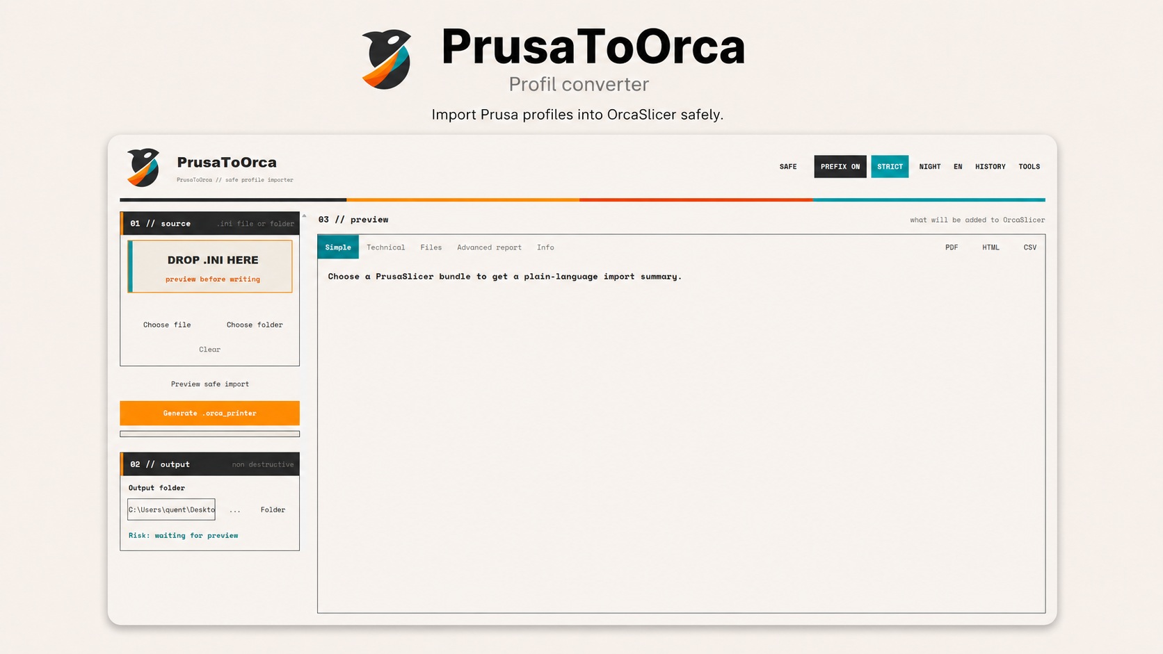 PrusaToOrca - PrusaSlicer to OrcaSlicer Profile Converter (.exe)