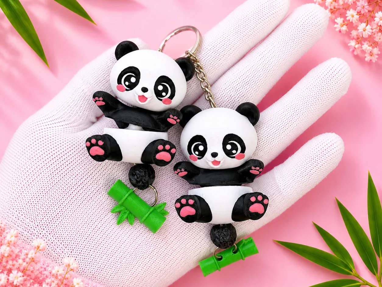 Fluffy Tail Cute Flexi Baby Panda - Articulated Toy, Keychain and