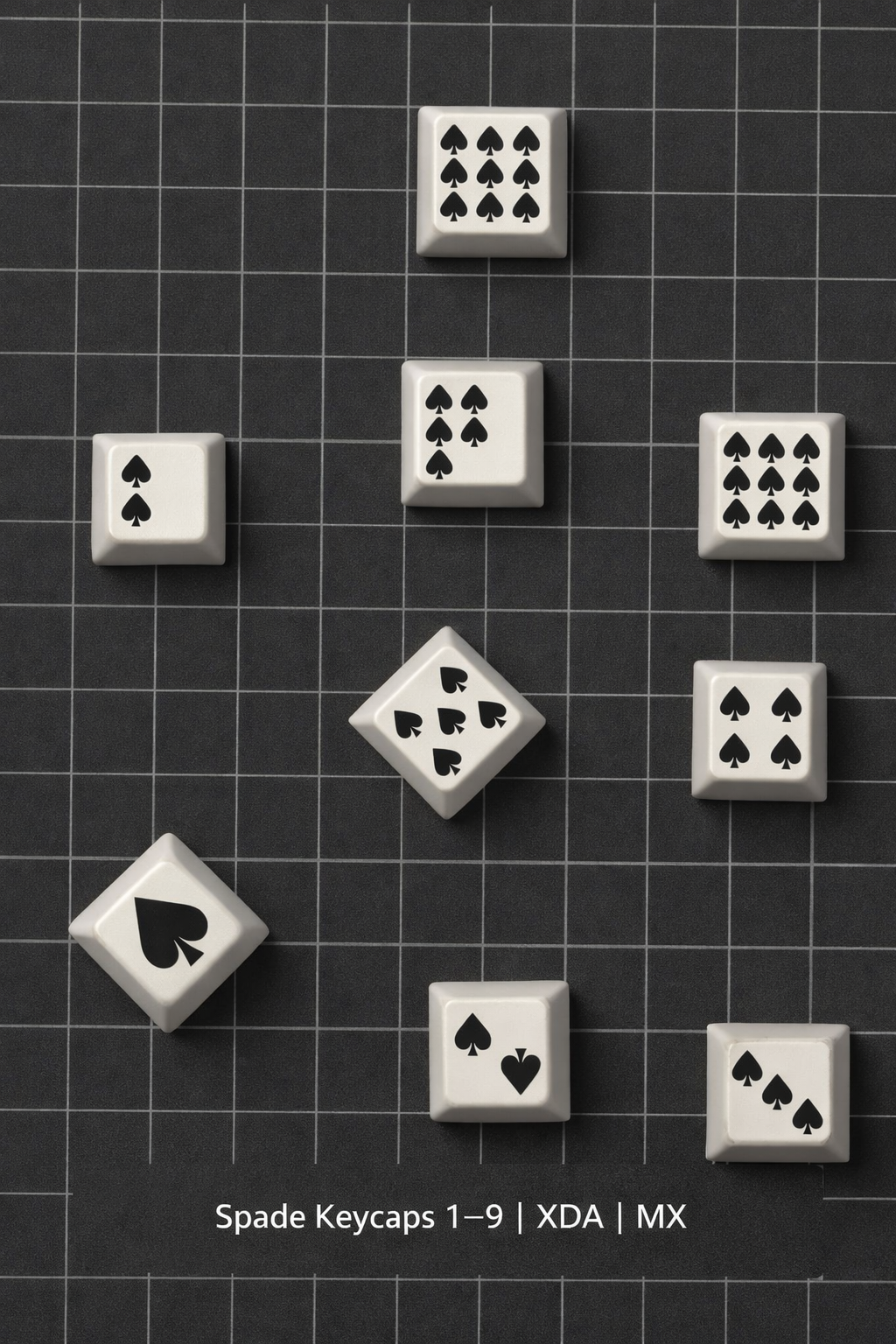 Spade Number Keycaps 1–9 – XDA Profile, Cherry MX Compatible, Raised Legends, FDM Friendly