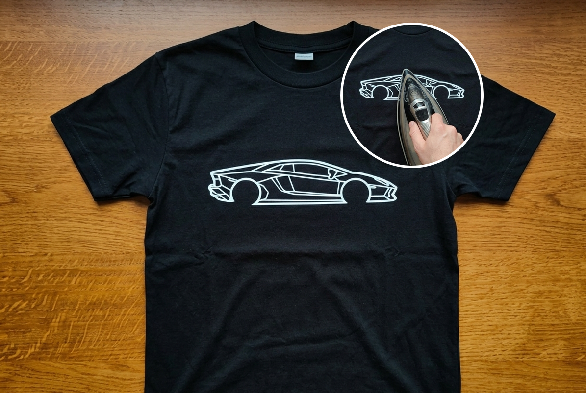 T-shirt print model featuring a Lamborghini Aventador.