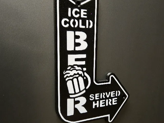 Ice Cold Beer Served Here Arrow Sign