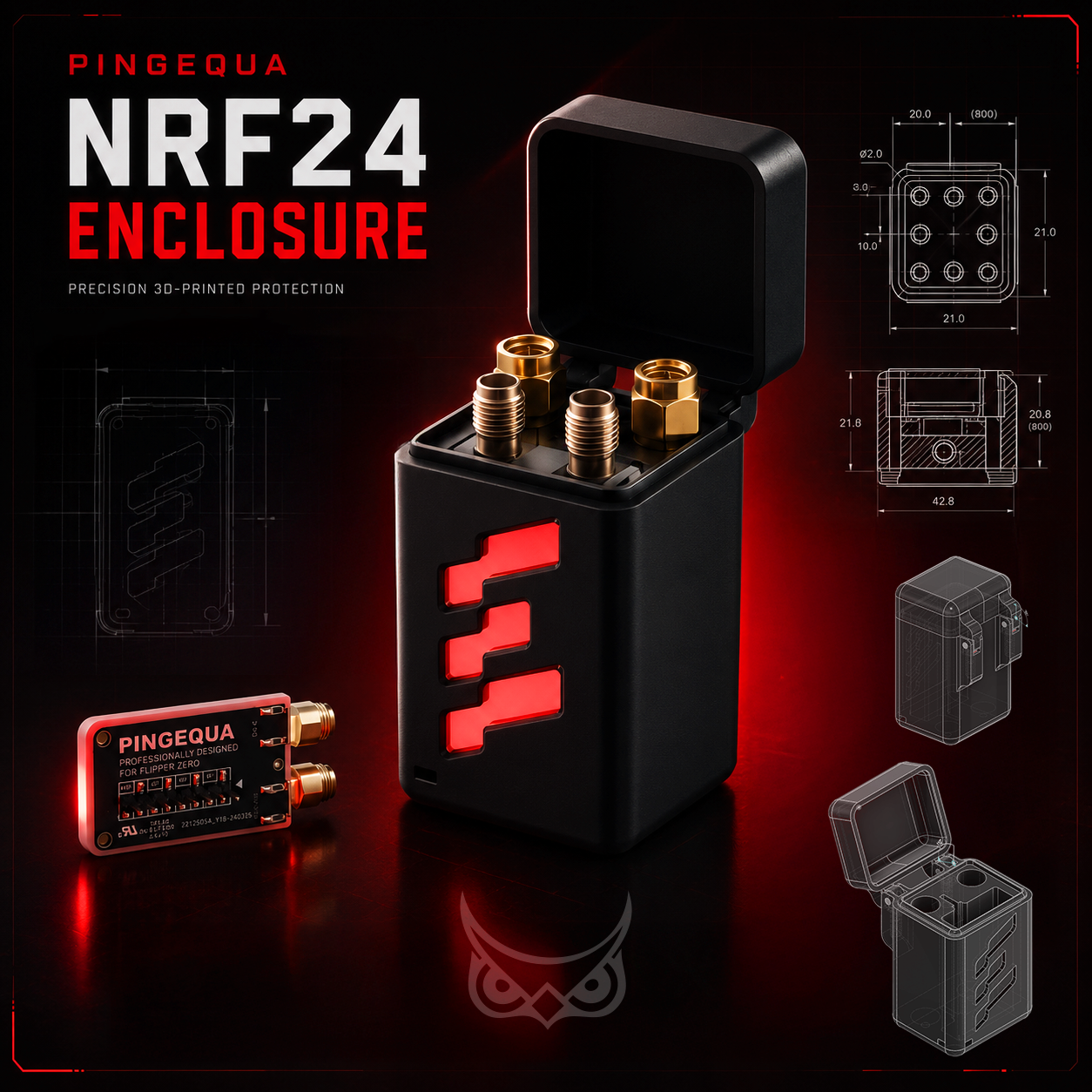 ELEGANT CASE ENCLOSURE PINGEQUA | Flipper Zero NRF24+CC1101