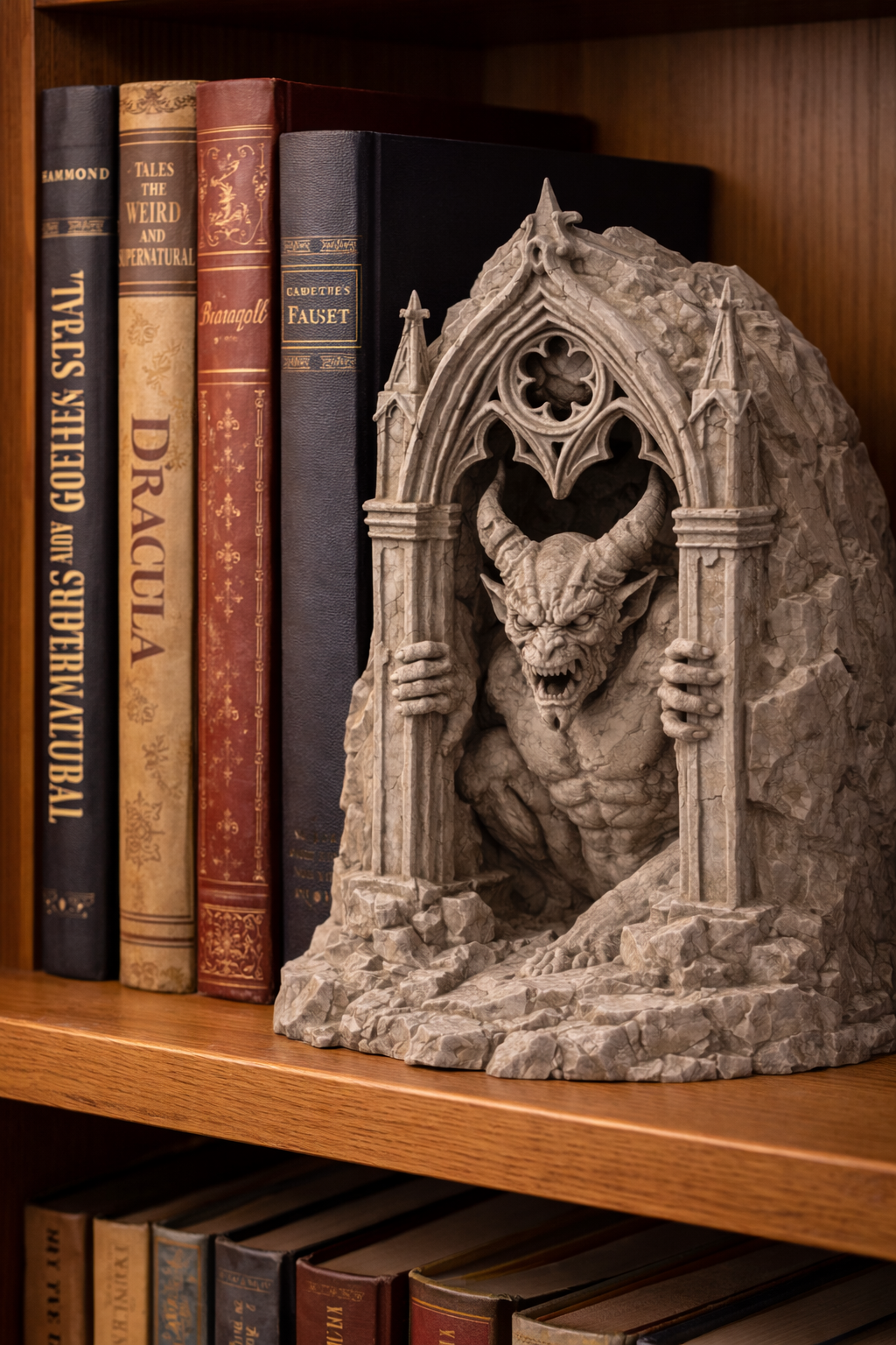 Gothic Demon Bookend – Cathedral Arch Design
