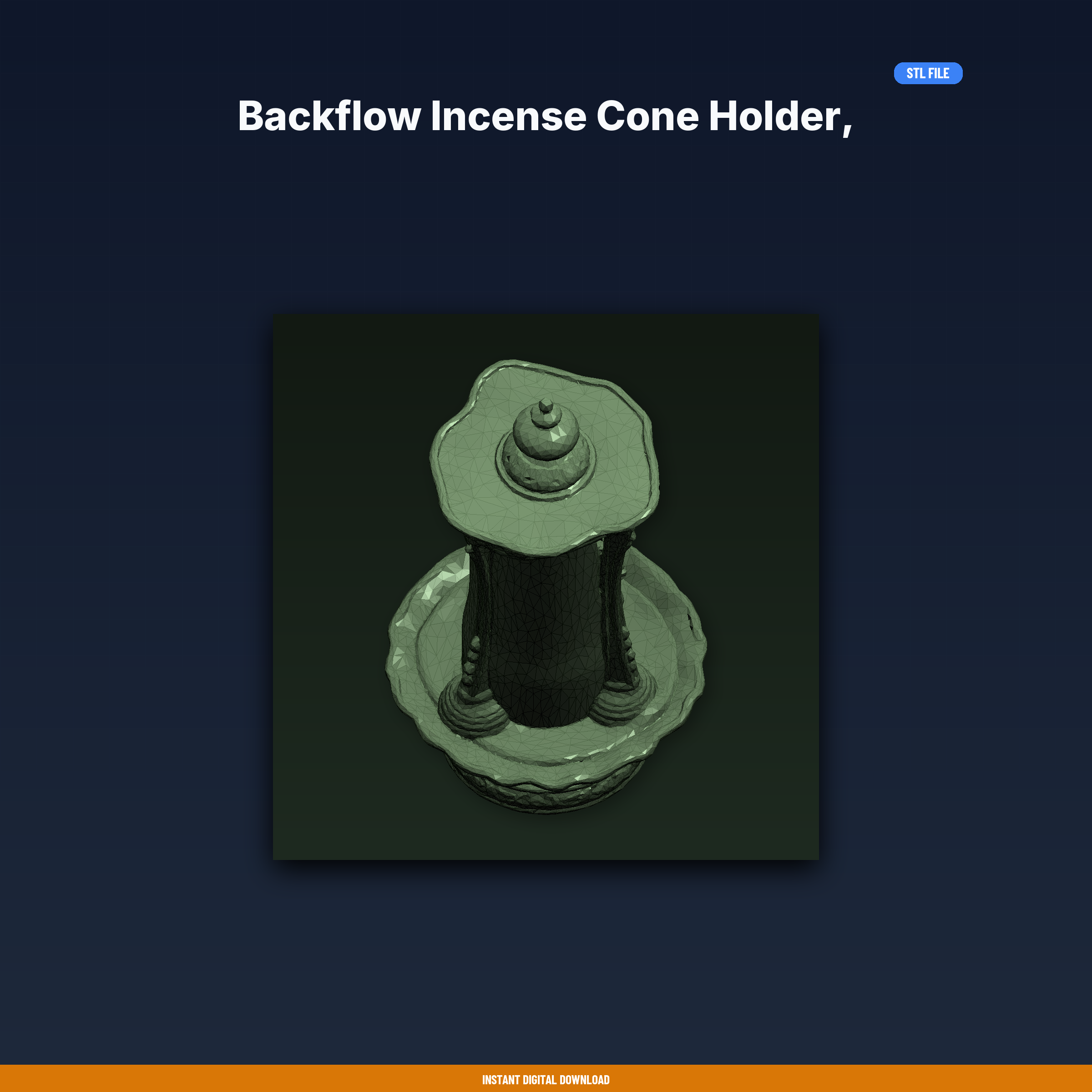 Backflow Incense Cone Holder, Waterfall Smoke Effect, Meditation Altar - 3D Printable STL File