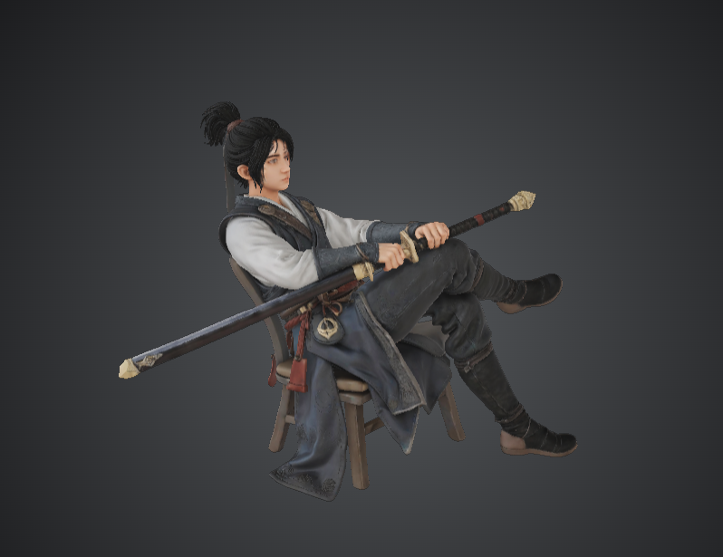 Seated Swordsman with Katana – Fantasy Samurai Warrior