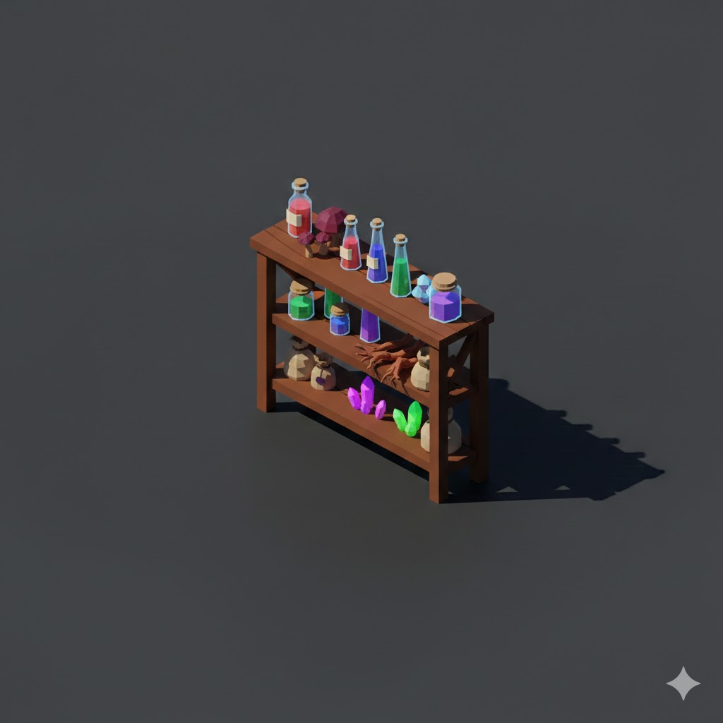 Low Poly Potion Ingredient Shelf