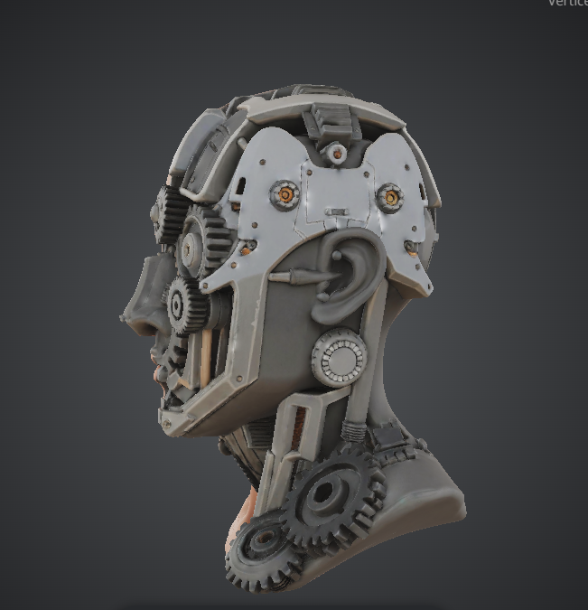 Half Human Half Machine Bust – Cybernetic Split Face Sci-Fi Sculpture — thumbnail 2