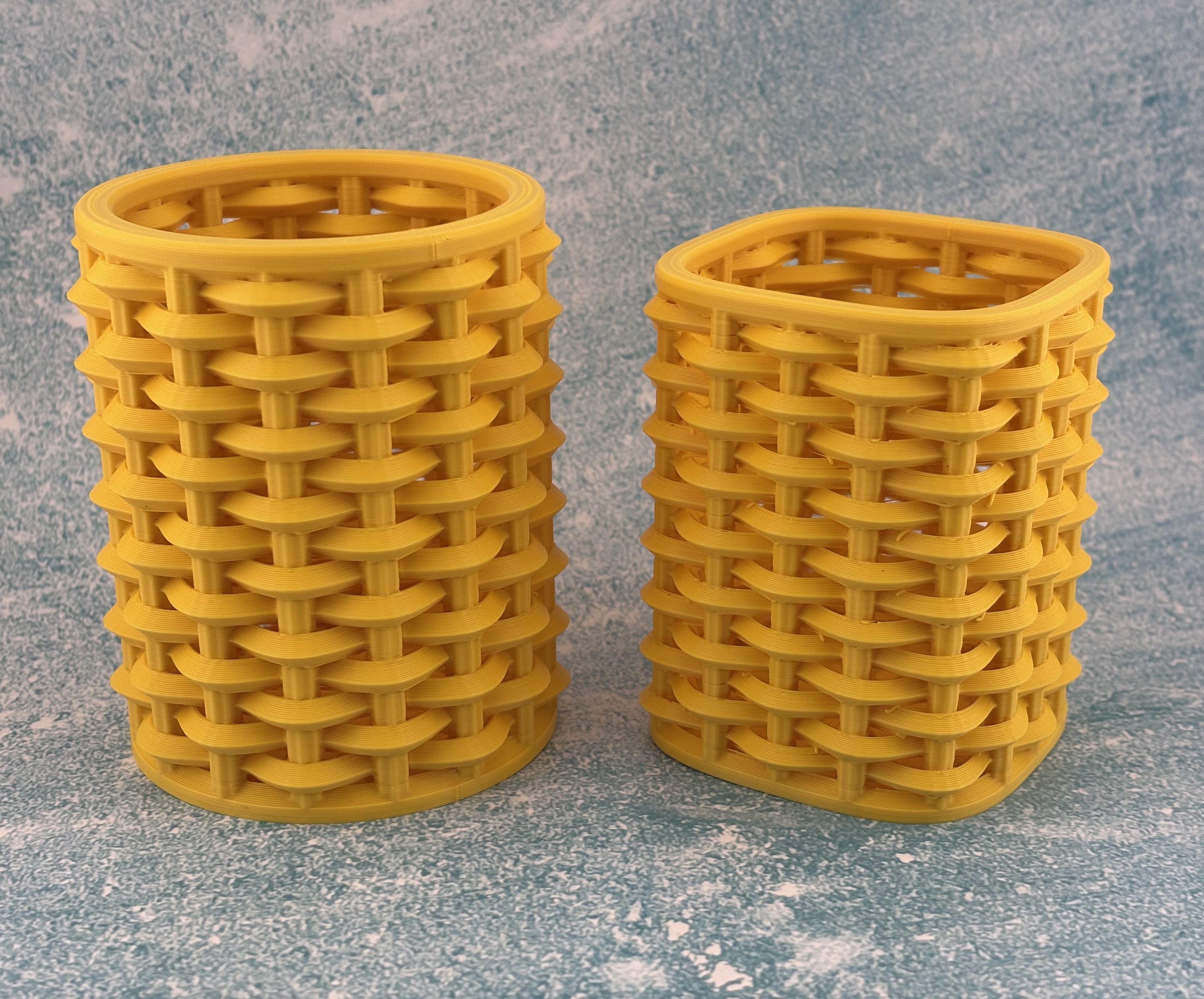 Woven Acute Edges Cylindrical and Squircle Shape Pen Pencil Holder Set - Sharp home and office decor