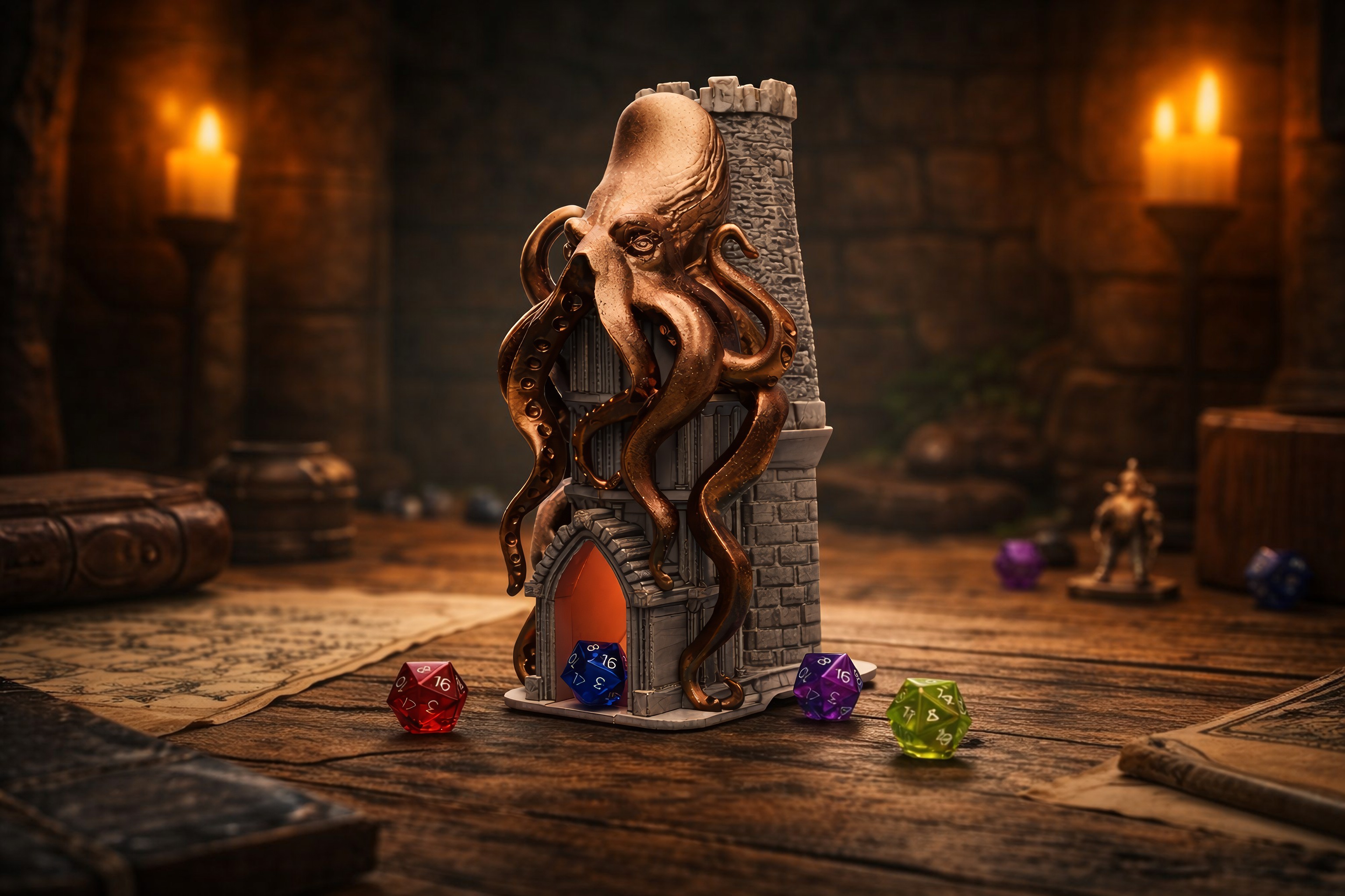 Mediaval Octopus Dice Tower  - GET 70 Dice Tower Models on PATREON