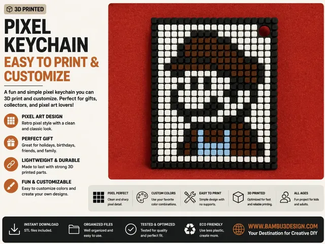 Pixel Keychain – Easy to Print & Customize