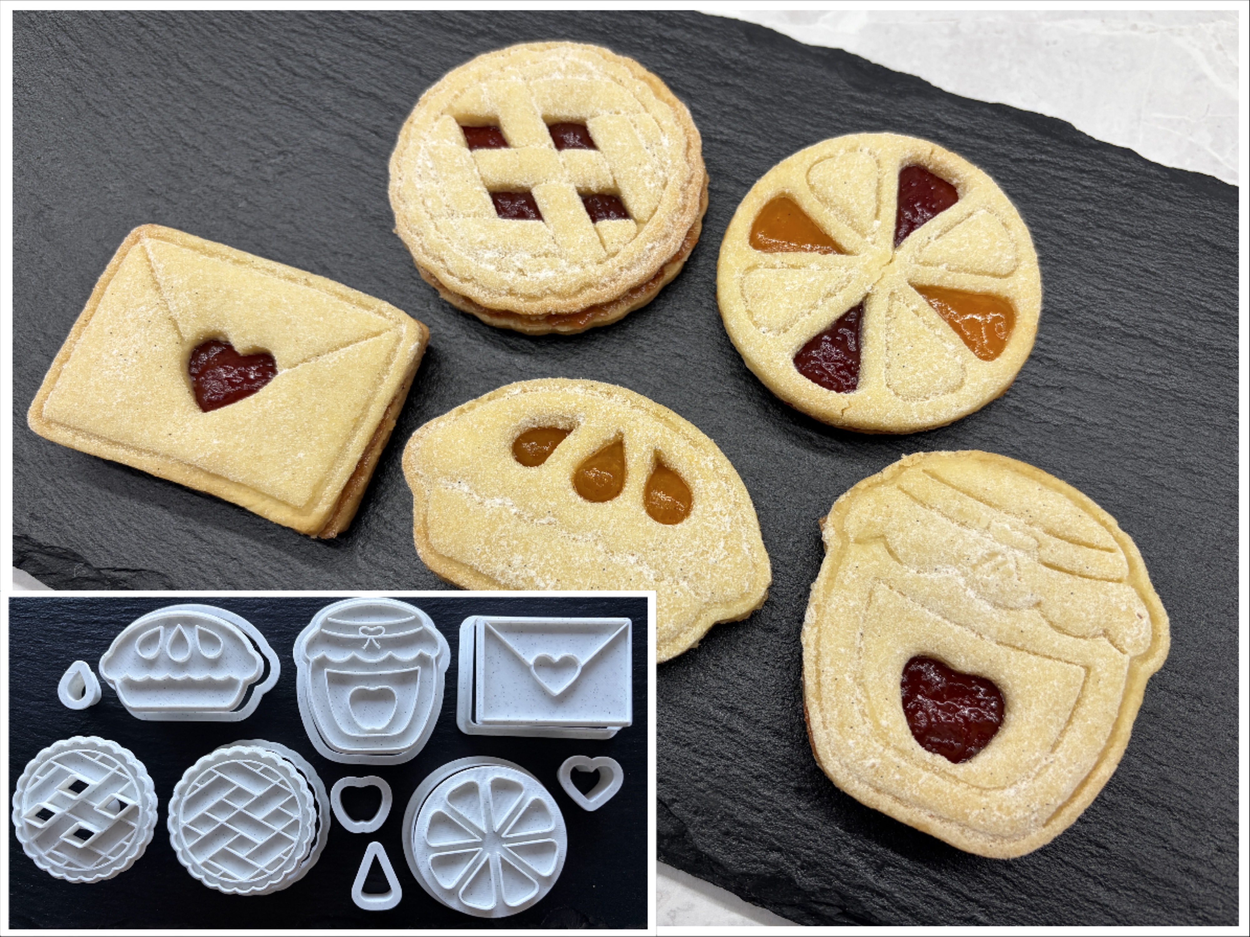 "Envelope + Pie + Jam" Cookie Cutter + Stamp set (5 models)