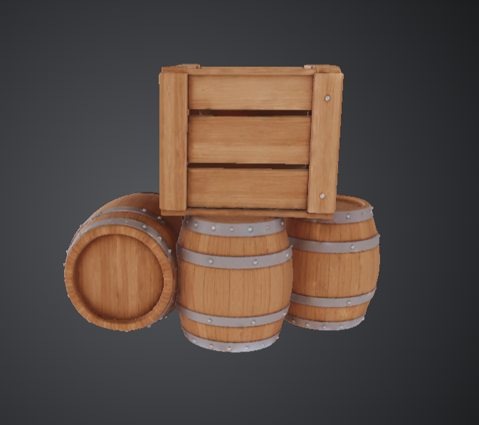 Wooden Crate and Barrel Set – Medieval Fantasy Scatter