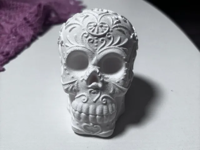 Flower Detail Skull Sculpture
