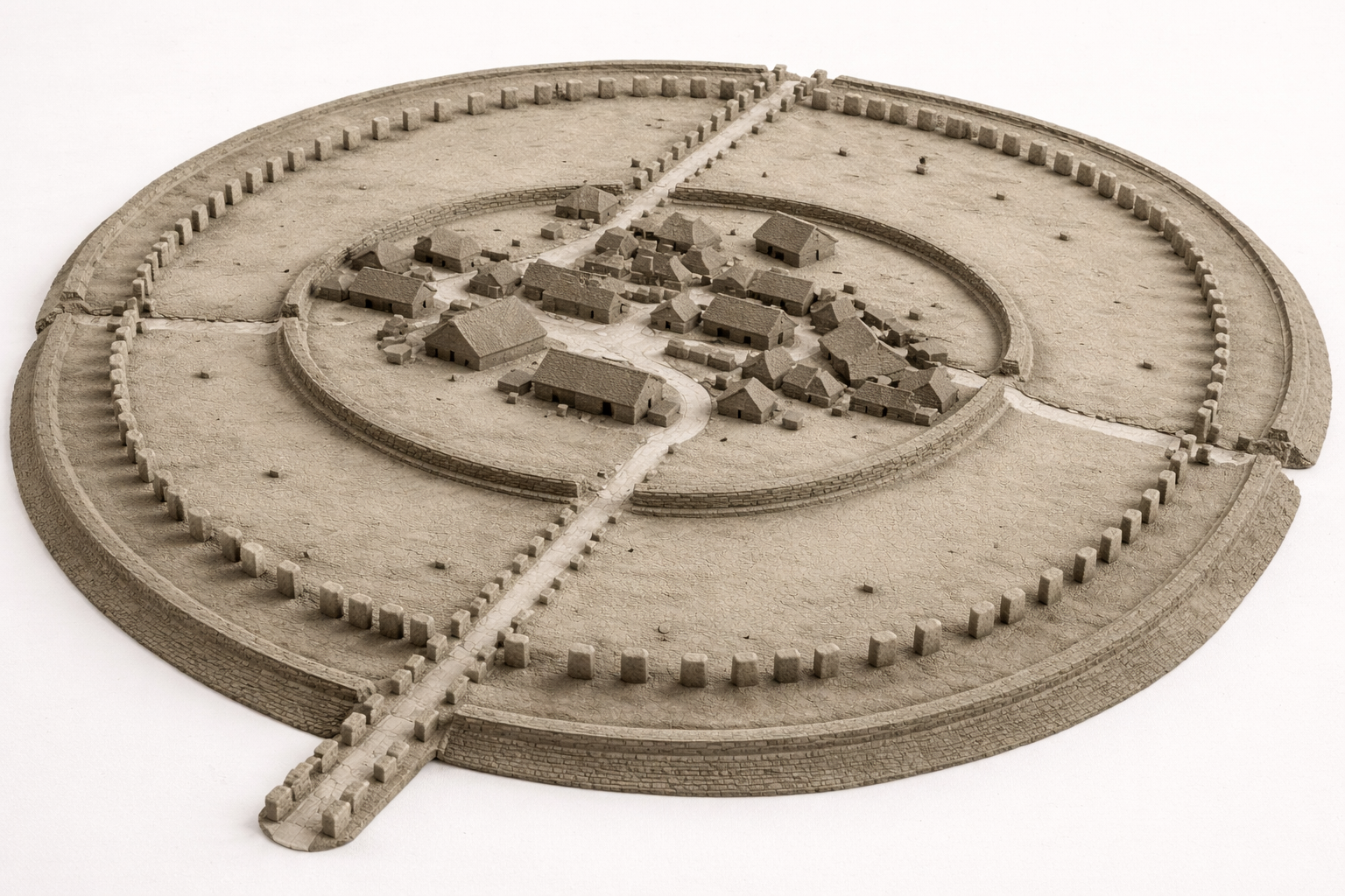 A model of Avebury in Wiltshire with its stone circle and henge