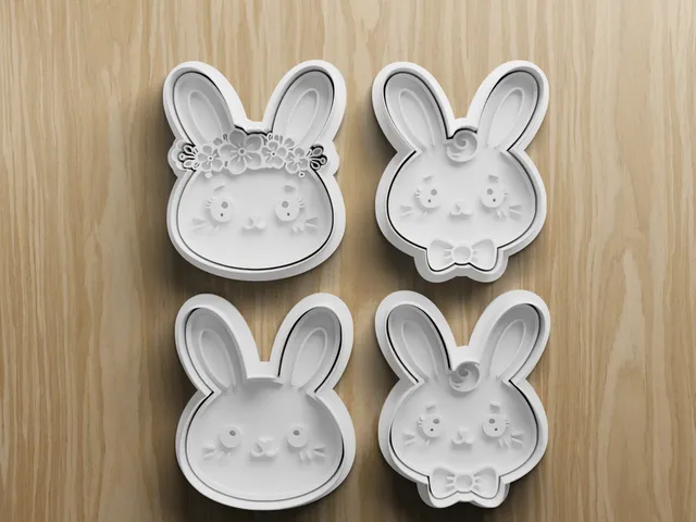 Cute Bunny Face Cookie Cutter STL Bundle | Floral Bow Rabbit Fondant Cutter Set | 3D Printable