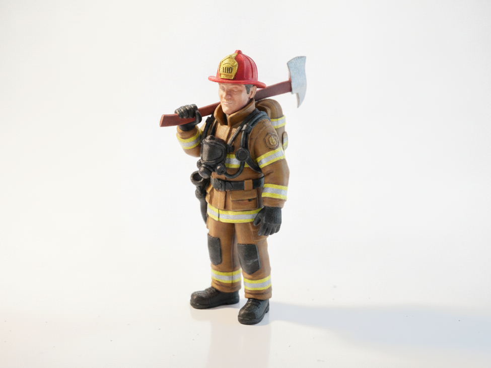 Fireman With Axe Figurine Emergency Hero 3D Printable