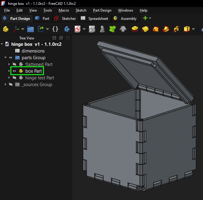 Filament Hinge Box - V1 - Parametric - FreeCAD 1.1.0rc2