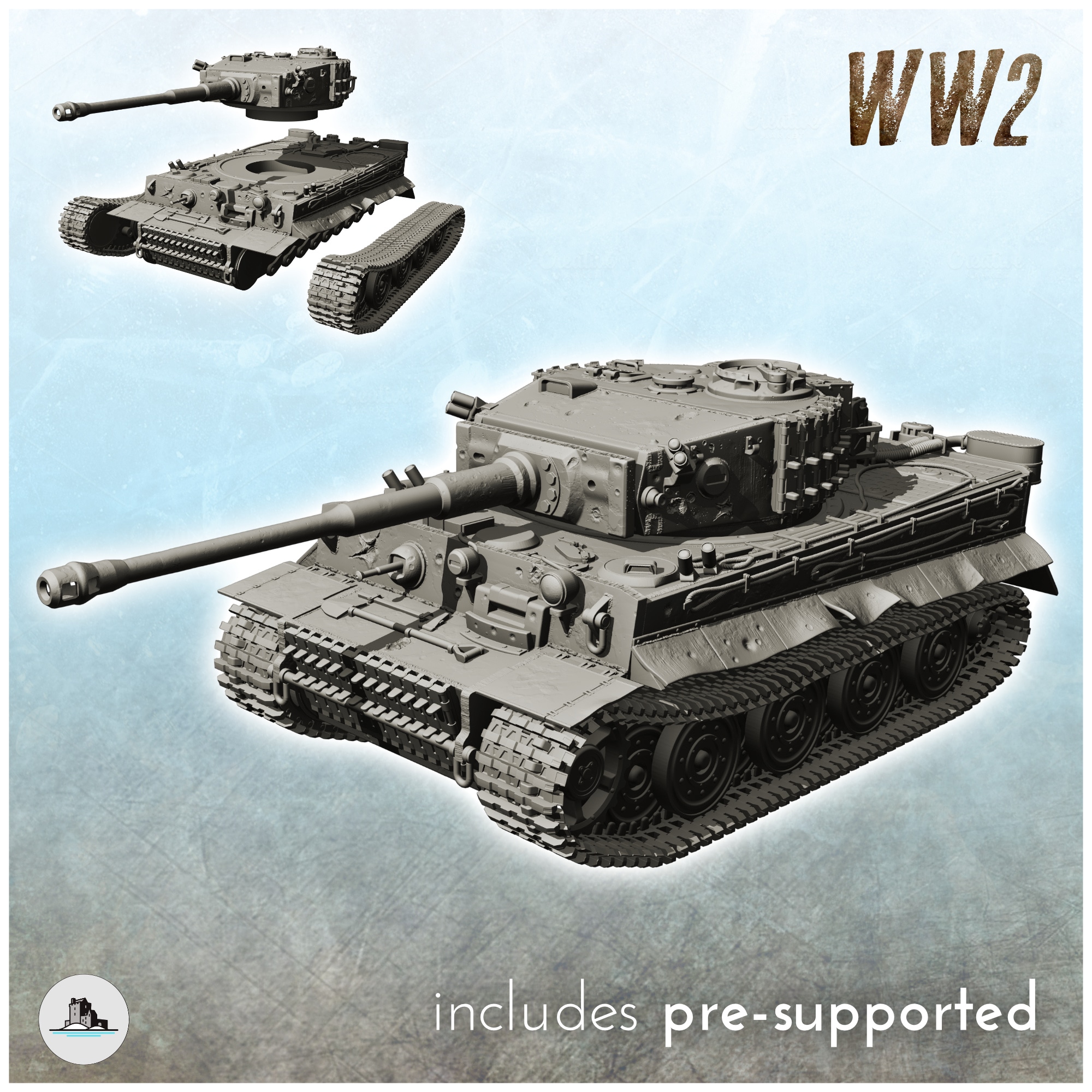 Panzer VI Tiger Ausf. E 1944 (late) (damaged version) | WW2 German Flames of War Bolt Action 15mm 20mm 25mm 28mm 32mm