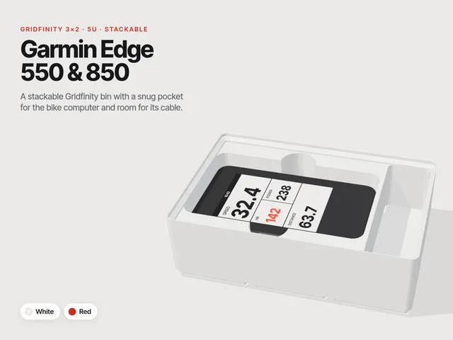 Garmin Edge 550 / 850 Gridfinity Bin – Stackable, Cable Compartment, Two Colours