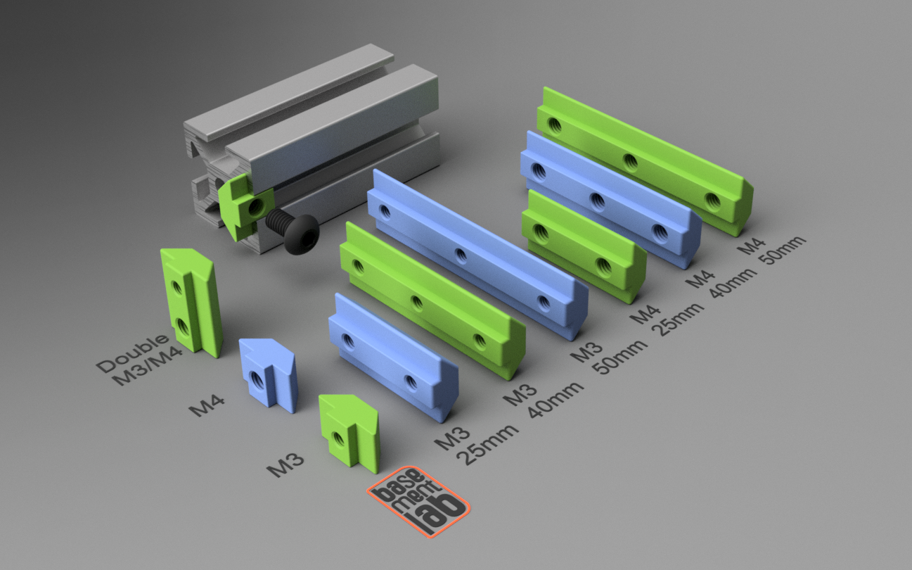 2020 T-Slot V-Slot Nut - M3 / M4 / Double Thread Alu_Profile - Inserto per profilo 2020 filetto M3 / M4 / Doppio